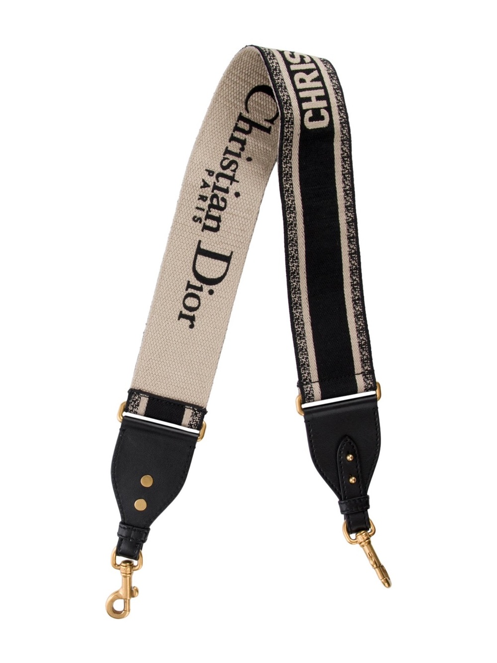 Dior Black & Beige Logo Jacquard Shoulder Strap with Gold Hardware